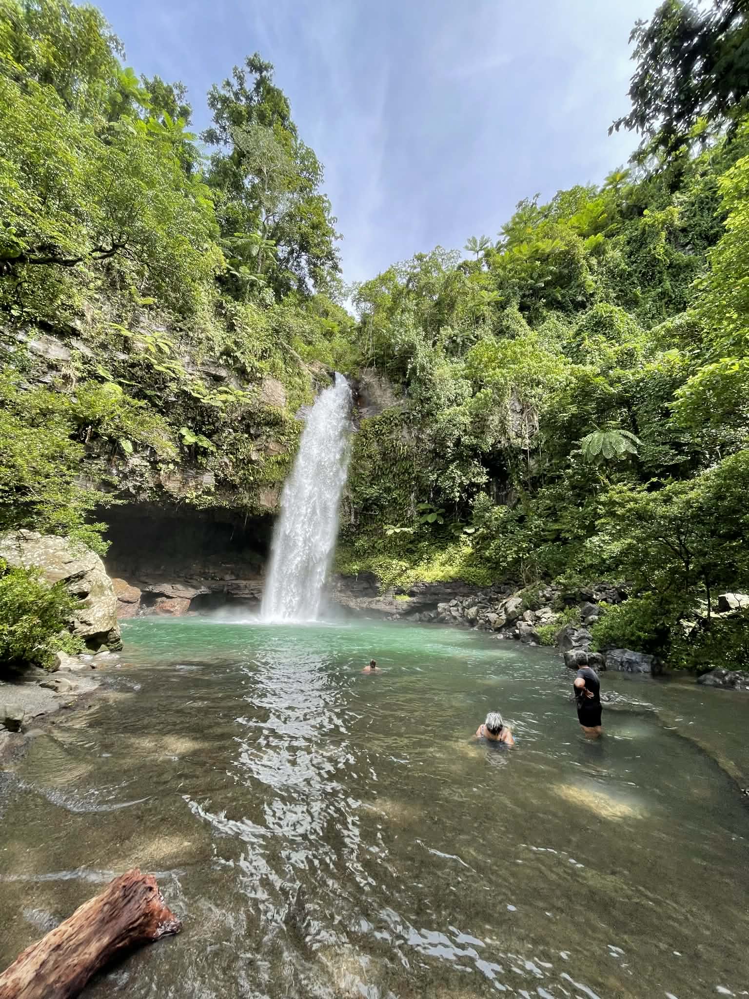 Interior landscape with waterfall and lush hills