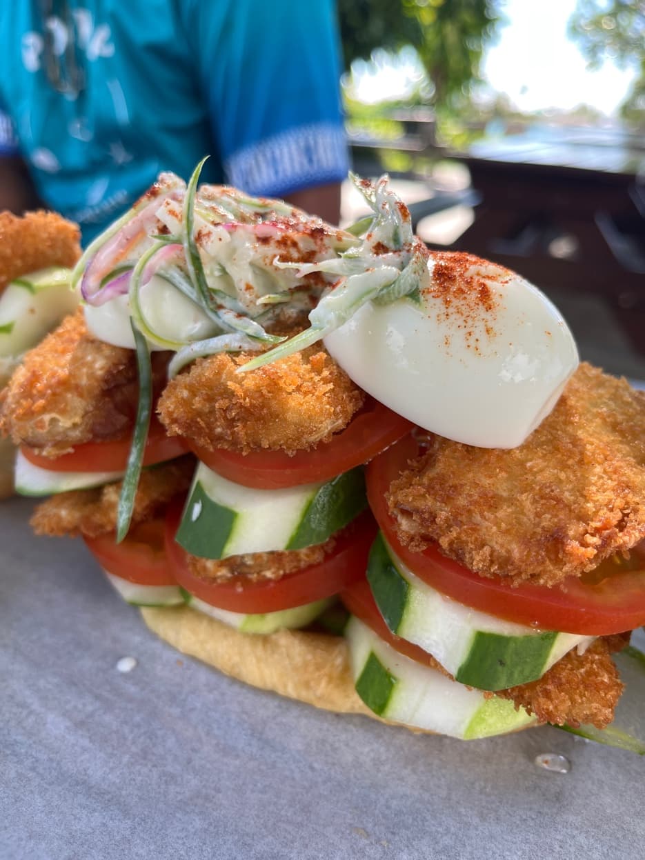 Eggplant pita stack, Boatshed